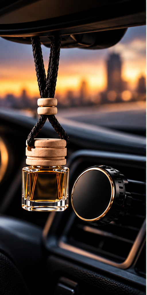 Car fragrance hanging and vent cinematic product photo