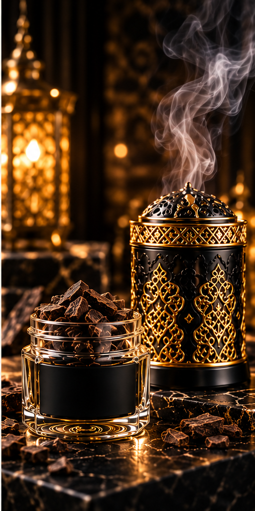 Dubai bakhoor and luxury burner cinematic product photo